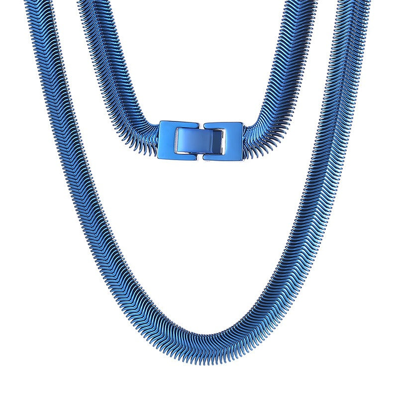 Hip-Hop Flat Snake Chain Necklace & Bracelet – Stainless Steel Herringbone Jewelry for Men KN228487