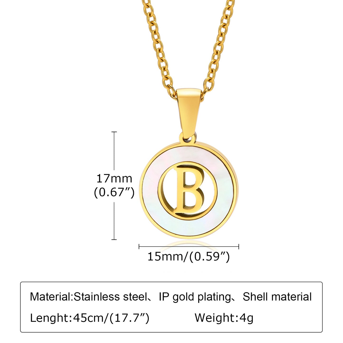 Collar circular de acero inoxidable con letras y conchas Kemstone para mujer PN-1761
