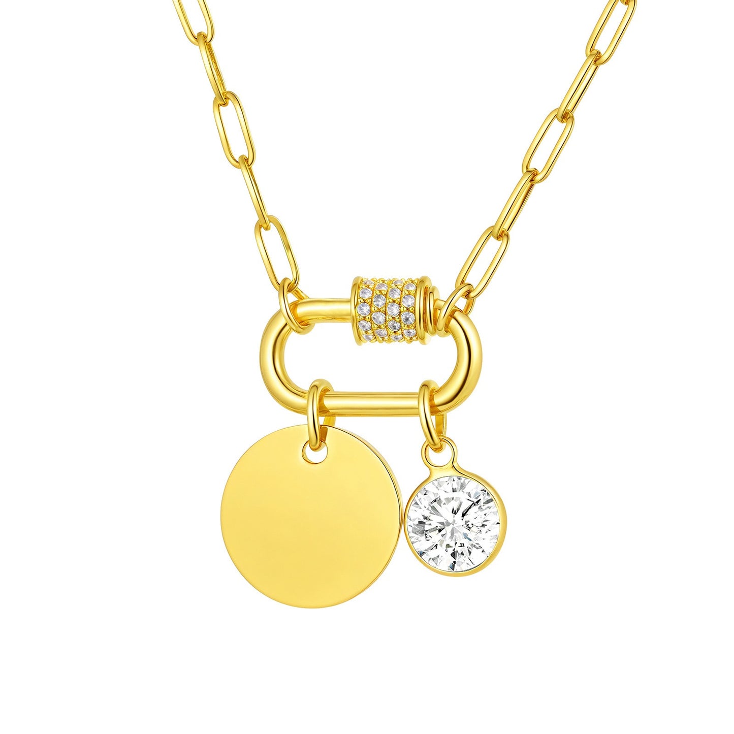 Cadena de eslabones cuadrados de acero inoxidable Kemstone con colgante de piedra de nacimiento del zodíaco - Collar minimalista dorado para mujer NC-2181
