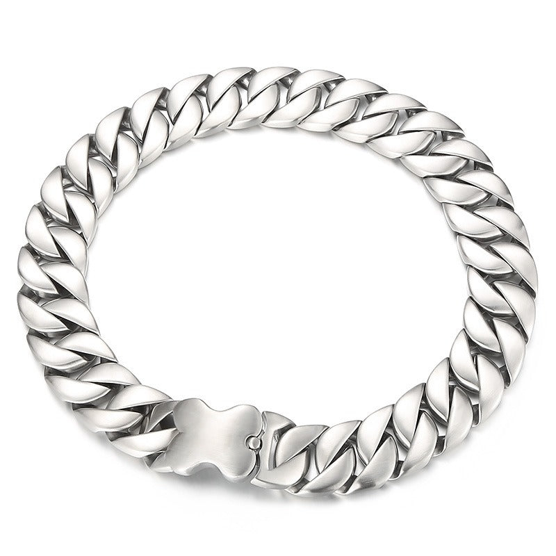 Kemstone Stainless Steel Cuban Chain Necklace with Bone Clasp – Thick Matte Finish KN1196452-KJX