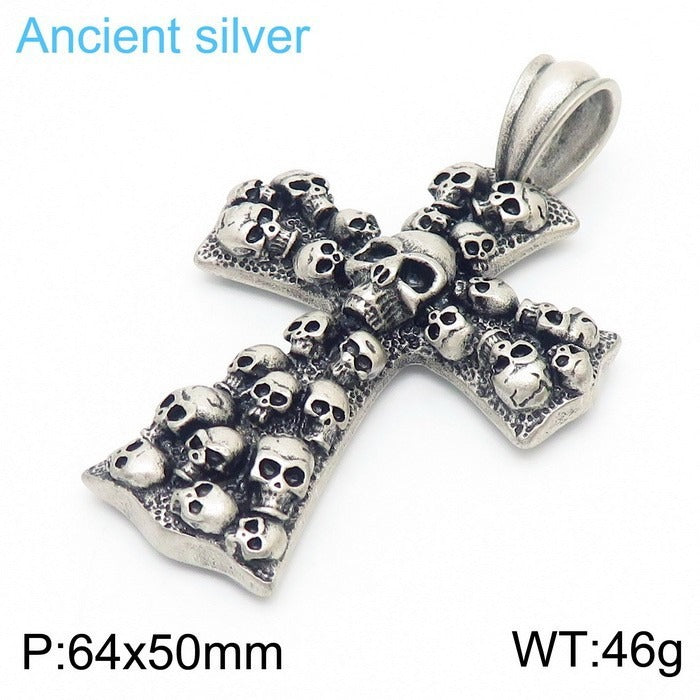 Kemstone Gothic Skull Cross Necklace – Matte Black Punk Pendant for Men KP55728-B