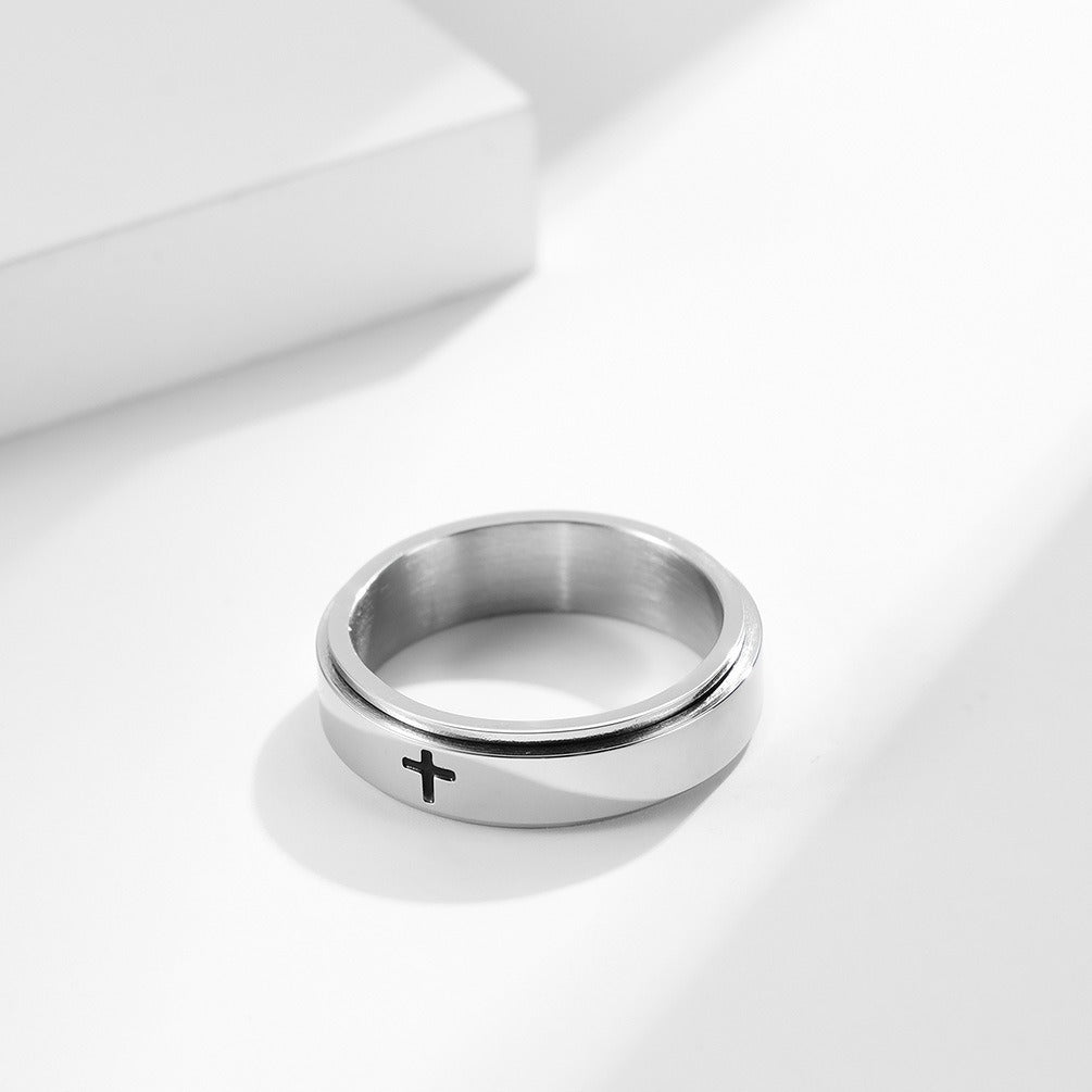 Kemstone Stainless Steel Cross Spinner Ring – Anxiety Relief Couple Band K-R565