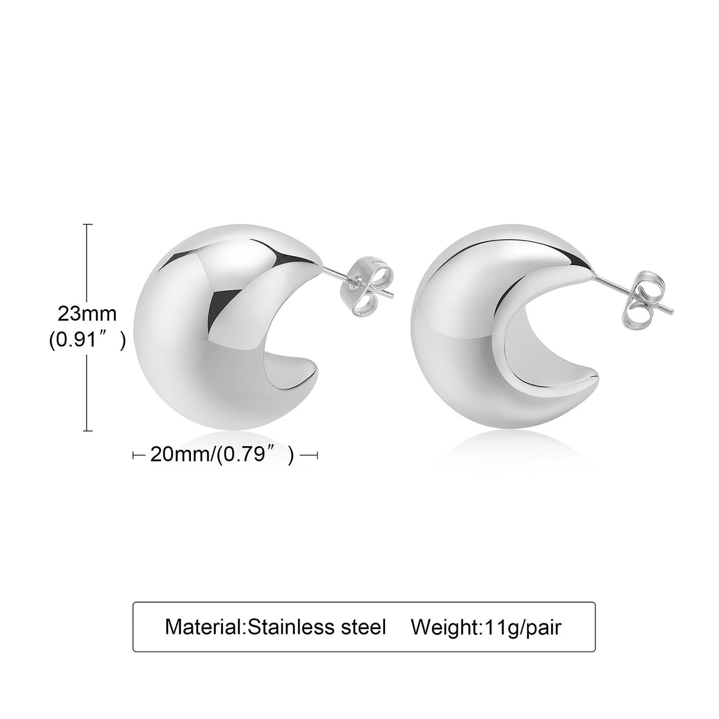 Pendientes Kemstone Hollow Crescent Moonlight de acero inoxidable - Líneas minimalistas y luz de luna susurrante ES-353