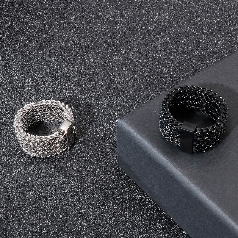 Kemstone Retro Punk Titanium Steel Ring - 4-Bars Motorcycle Chain Inspired Bold Men's Stainless Steel Finger Accessory KR92114