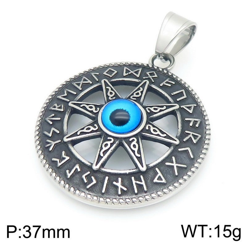 Kemstone Viking Compass Necklace – Titanium Steel Evil Eye Amulet KP116383-MZOZ