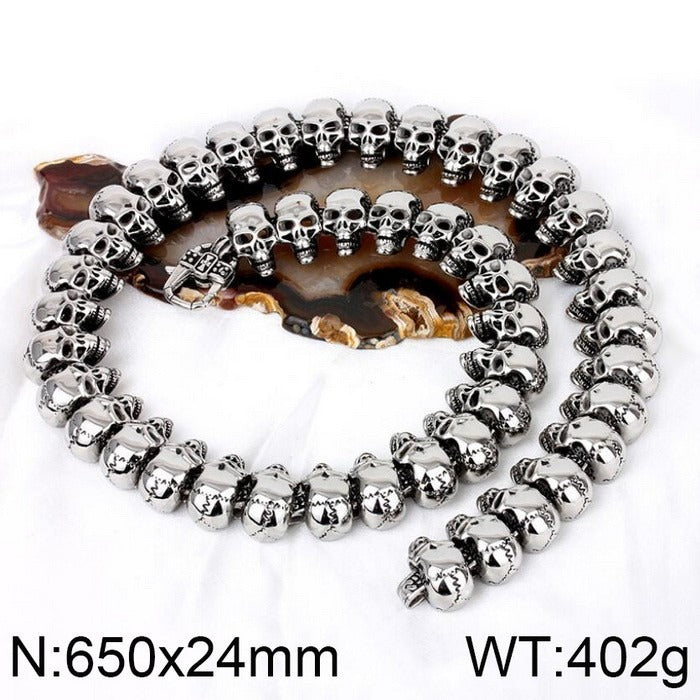 Kemstone Skull Link Chain Necklace & Bracelet – Stainless Steel Gothic Hip-Hop Jewelry KB29213-D