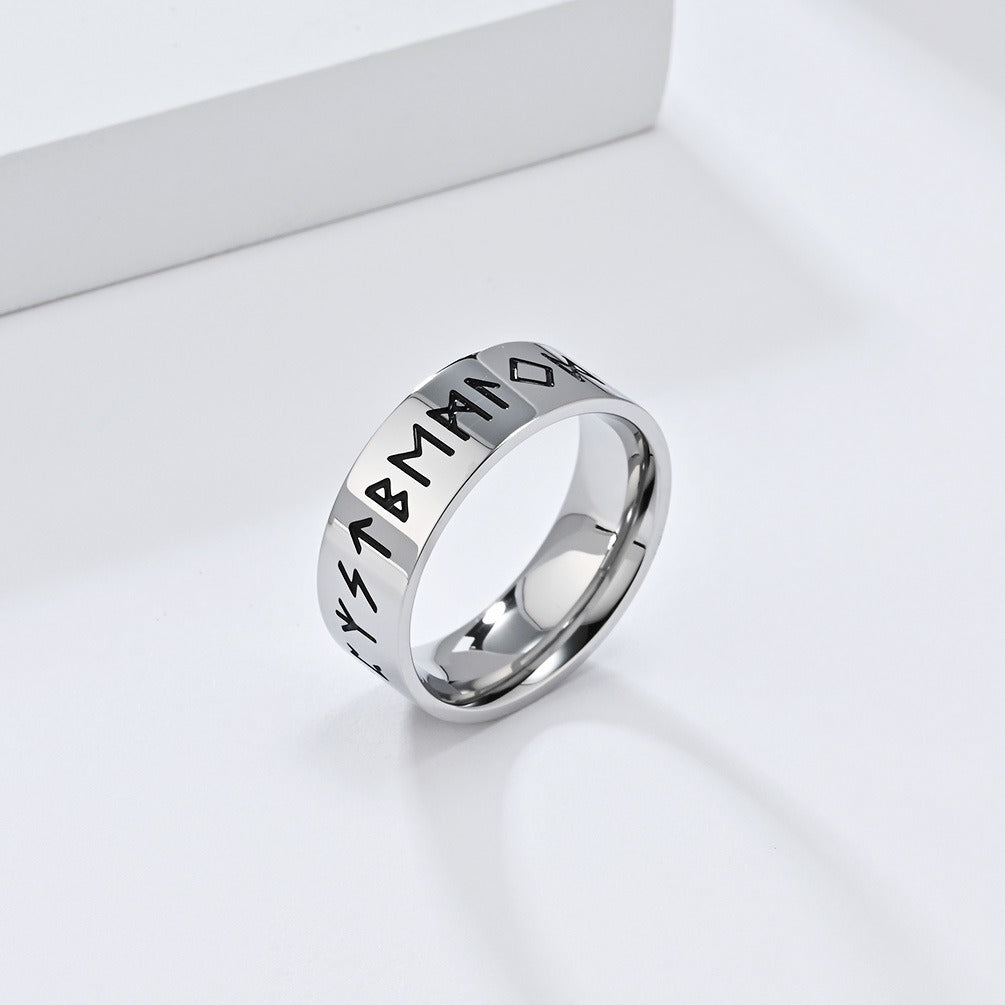 Kemstone Men’s Titanium Steel Viking Rune Ring – Vintage Norse Style K-R916