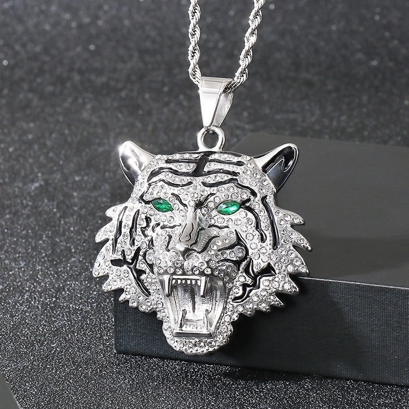 Kemstone Men’s Titanium Steel Tiger Pendant Necklace – Iced-Out Hip Hop Jewelry KP116390-MZOZ