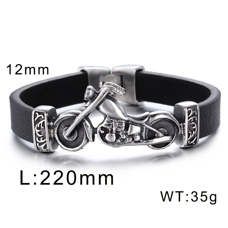 Kemstone Stainless Steel Skull Anchor Braided Leather Cuff Bracelet Punk Biker Style KB53392-K