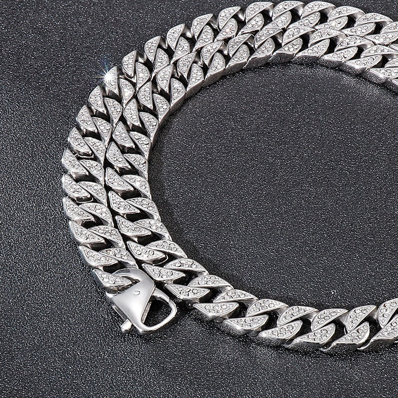 Kemstone Bold Cuban Link Chain - Stainless Steel Hiphop Necklace with Full-Cut Sparkling Stones KS102416-BD