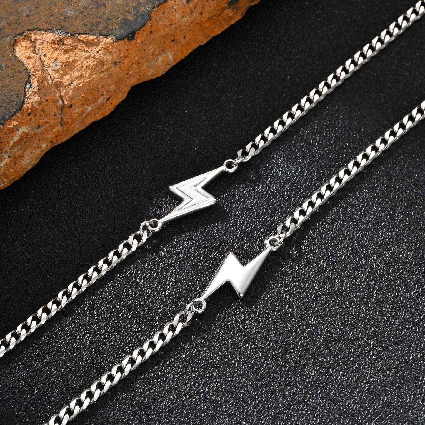 Kemstone Lightning Bolt Bracelet – Stainless Steel Couples Jewelry, Silver/Gold BR-2620
