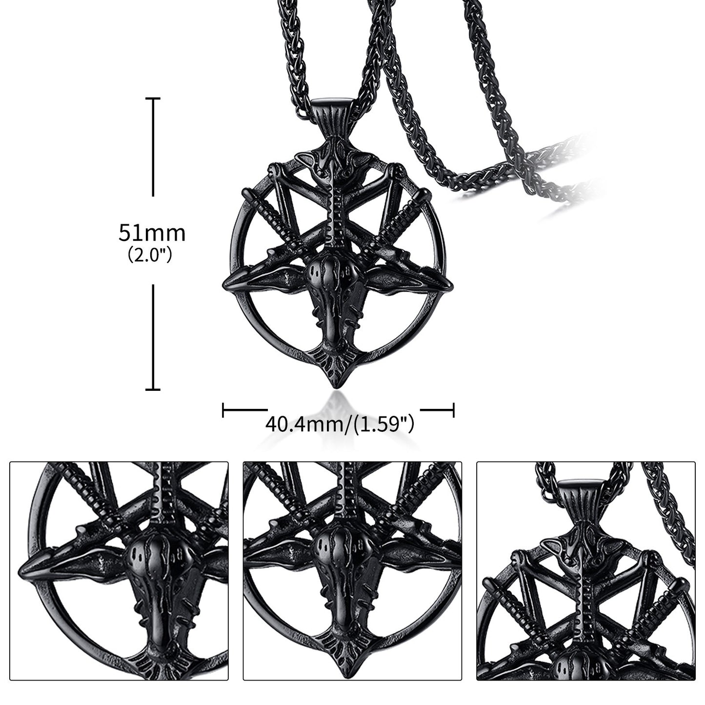 Kemstone Satanic Goat Head Pendant – Stainless Steel Gothic Pentagram Necklace PN-1266