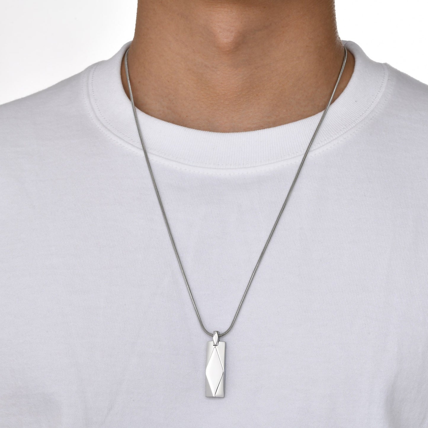 Men’s Geometric Pendant Necklace – 3D Rhombus Rectangle Design in Stainless Steel | Black & Silver Gothic Style NC-1455