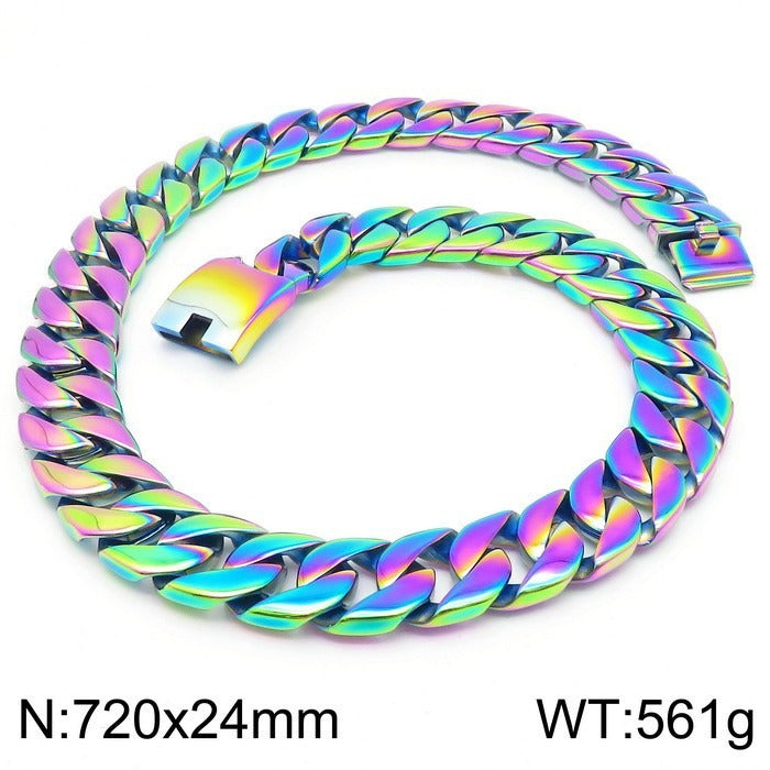 Kemstone Men’s Heavy 24mm Cuban Link Chain Necklace – Stainless Steel Streetwear Jewelry Bold Punk Style KN10319-D