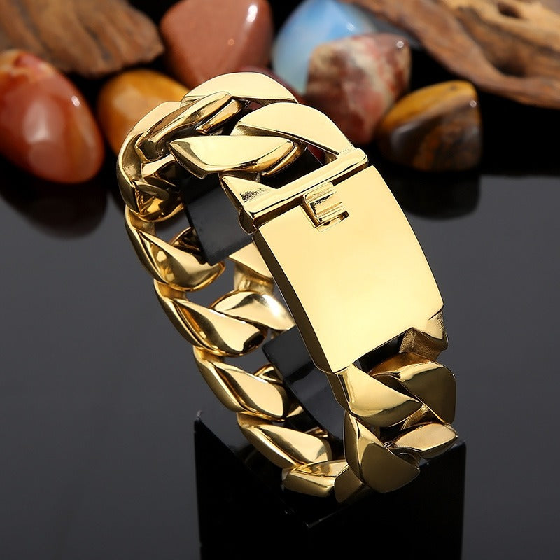 Kemstone Men’s 26mm Heavy Cuban Link Bracelet – Stainless Steel 18K Gold Plated | Hip-Hop Streetwear Jewelry KB27589-D