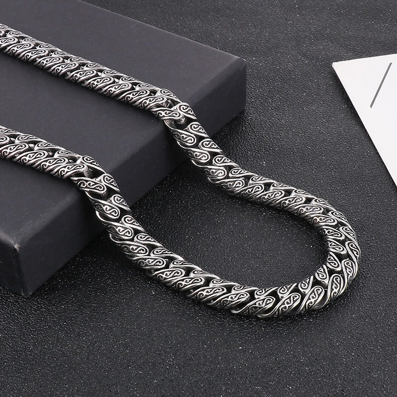 Kemstone Punk Vintage Distressed Geometric Buckle Men's Titanium Steel Inlaid Cubic Zirconia Cuban Chain Necklace KN232322