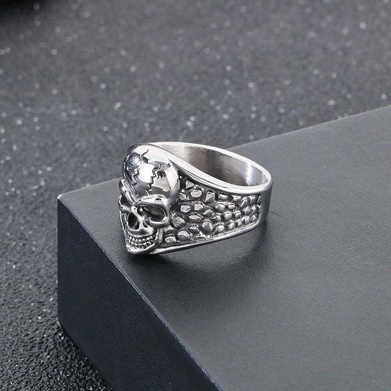 Kemstone Men’s Skull Texture Ring – Gothic Punk Stainless Steel Power Symbol KR111642-GC