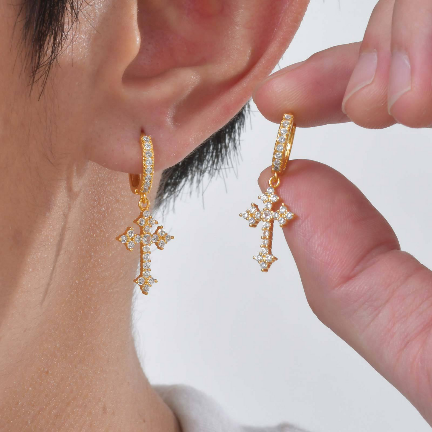 Kemstone Men's Cross Zircon Stud Earrings – Gothic Minimalist Copper Jewelry EBD-410