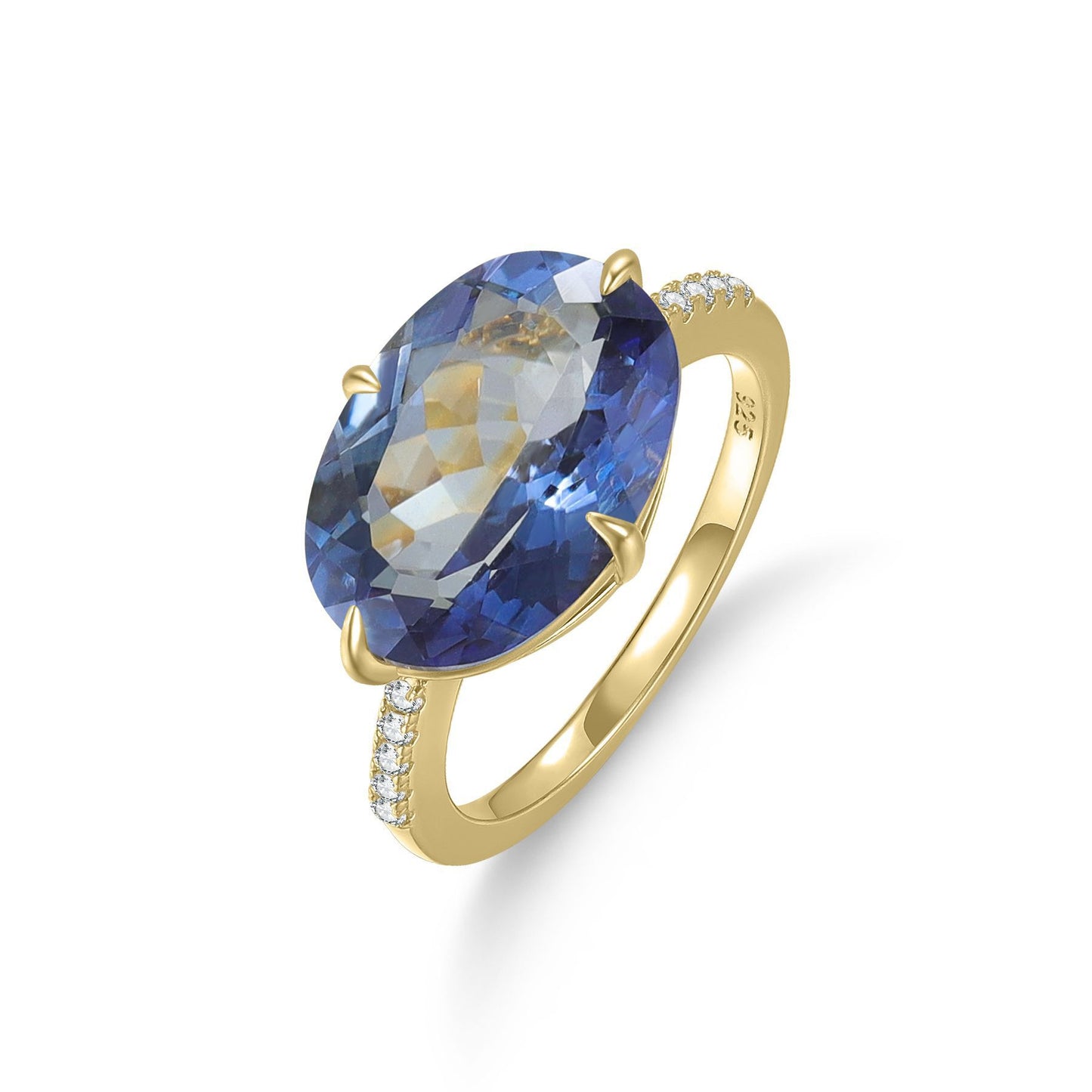 Kemstone Handcrafted 6.23ct Oval Gemstone Solitaire Ring – 925 Sterling Silver Gold-Plated Statement T7-OL1058R