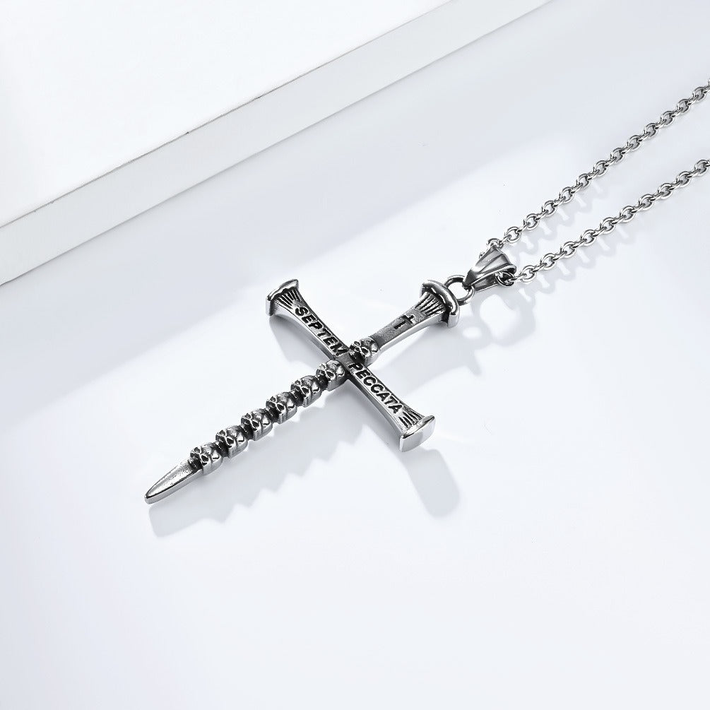 Kemstone Men’s Stainless Steel Skull Cross Necklace – Gothic Punk Pendant K-PT505