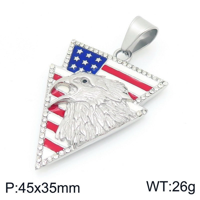 Kemstone Men’s Titanium Steel Eagle Pendant Necklace – Enamel Star/Triangle KP117368
