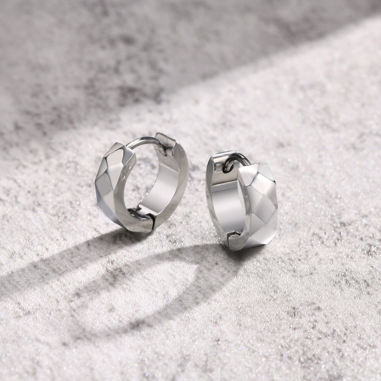 Kemstone Men’s Stainless Steel Hoop Earring – Faceted Punk Style in Black, Silver, Gold EH-552