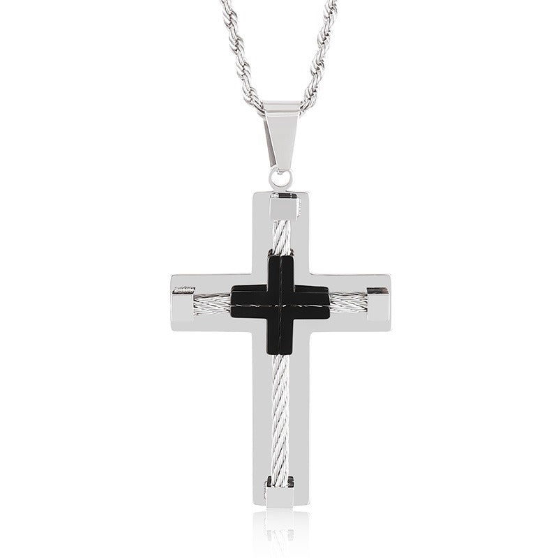 Collar con colgante de cruz de acero inoxidable y titanio minimalista moderno Kemstone para hombre - Joyería unisex duradera y de uso diario KP55886-K