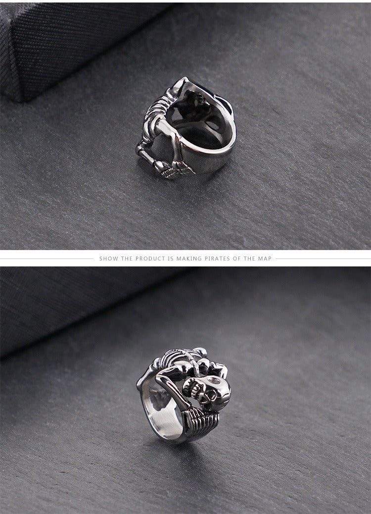 Kemstone Adjustable Gothic Skull Ring – Matte Black Stainless Steel Punk Jewelry for Men KR49225-K
