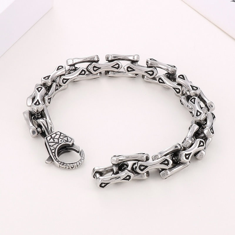 Kemstone Men’s Titanium Steel Bone Chain Bracelet – Vintage Biker Cuban Link Jewelry KB164110-KJX