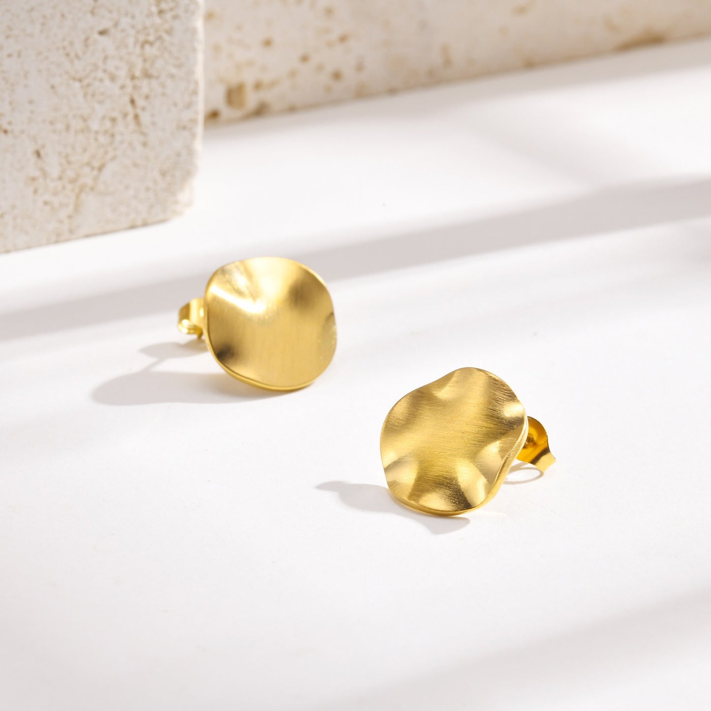 Brushed Stainless Steel Stud Earrings – Irregular Bold Design | Retro Power Form ES-399