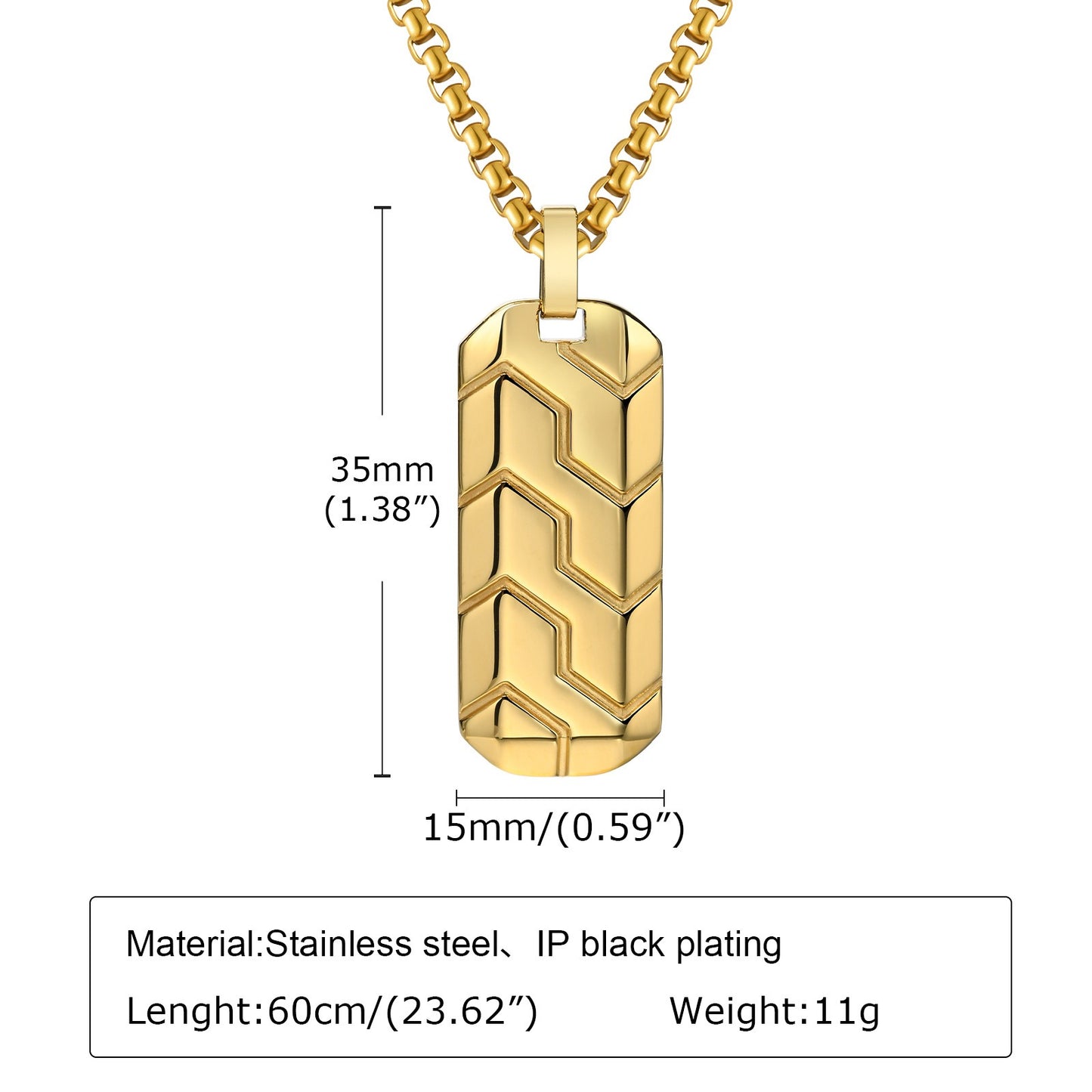 Tire Tread Pendant Necklace for Men – Stainless Steel Geometric Dog Tag PN-1857