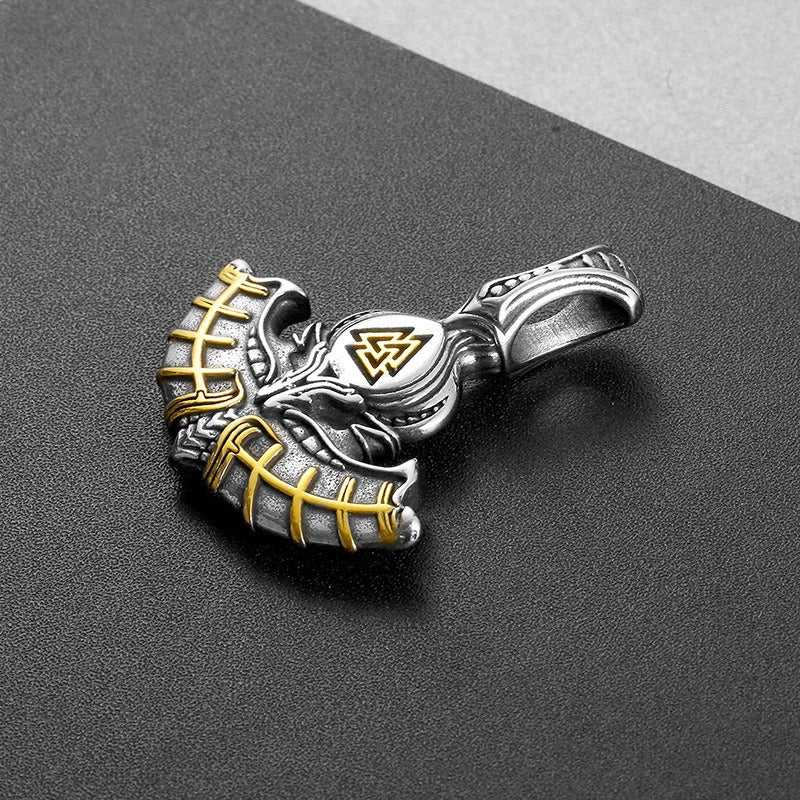 Kemstone Viking Axe Pendant – Norse Rune Engraved Stainless Steel Necklace for Men KP130641
