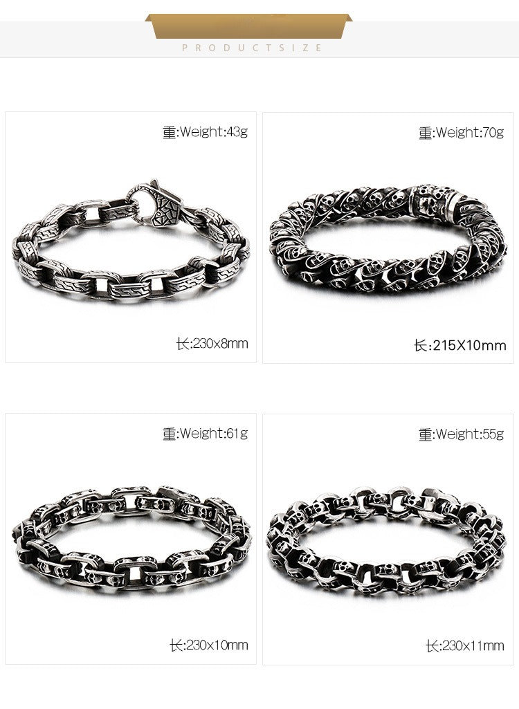 Kemstone Skull Chain Bracelet – Stainless & Titanium Steel Biker Jewelry for Men | Gothic Punk Street Style KB120968-BDJX