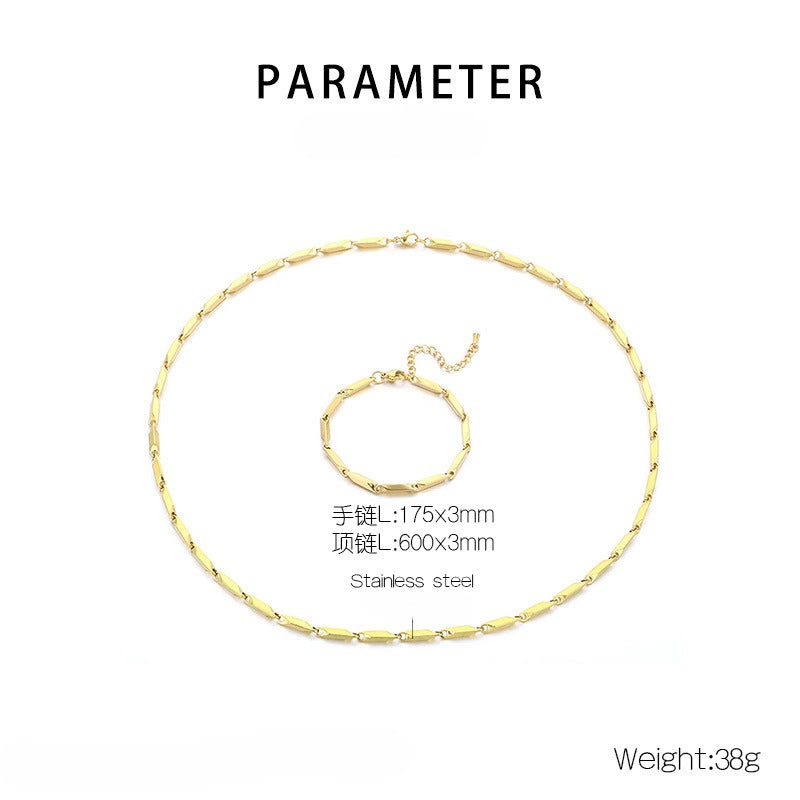 Kemstone Men’s Bamboo Link Chain Bracelet & Necklace – Stainless Steel Hip-Hop Jewelry KS223833-Z