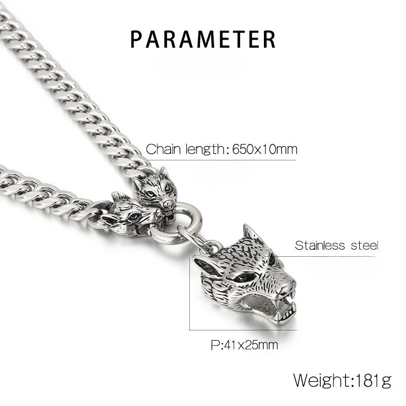 Set di catene in acciaio da uomo Kemstone - Bracciale e collana con testa di lupo per stile punk KB133023