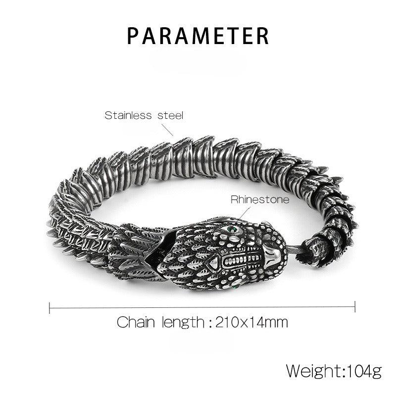 Kemstone Men’s Dragon Head Bracelet – Blackened Stainless Steel with Green Eyes KB170307