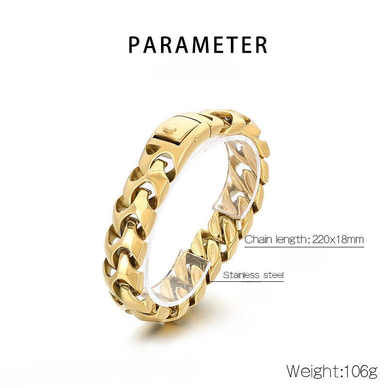 Kemstone Bold Punk Titanium Steel Square Buckle Dragon Bone Chain Bracelet Handmade 22CM KB112527-BD