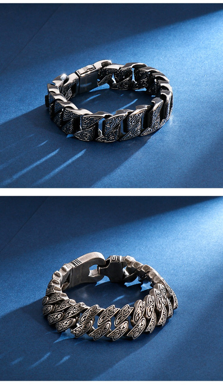 Kemstone Nordic Patterned Curb Chain Bracelet – Heavy 316L Stainless Steel Men’s Gothic Jewelry KB128122