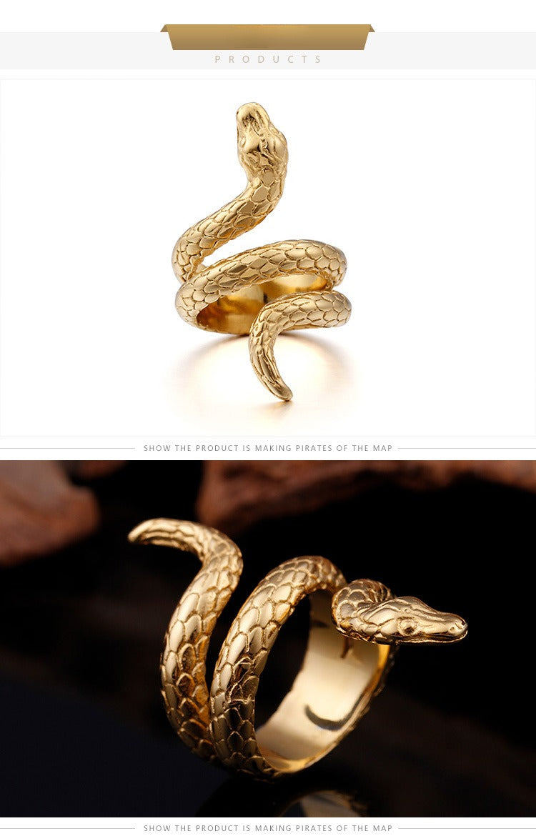 Kemstone Vintage Punk Cobra Titanium Steel Ring β Handcrafted Snake Design KR52350-K