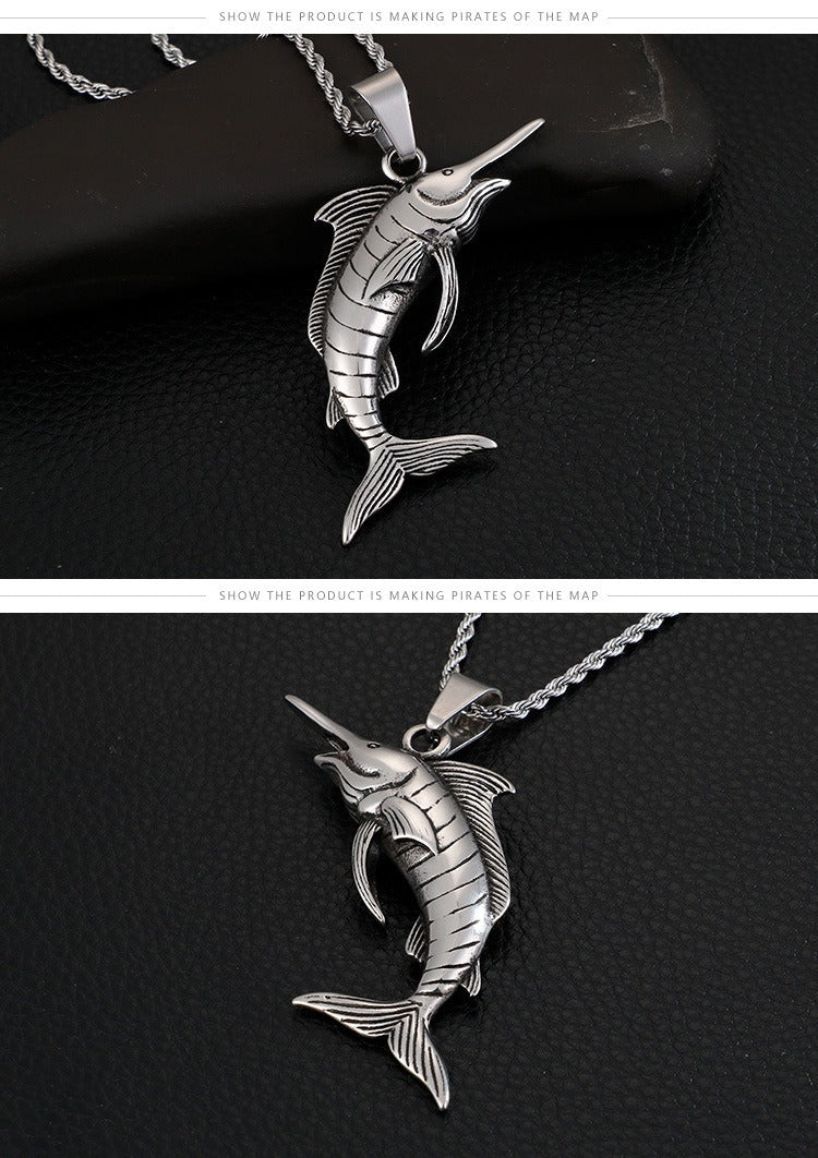 Kemstone Deep Sea Predator Pendant – Punk Tuna Necklace in Polished Stainless Steel KP57654-BD