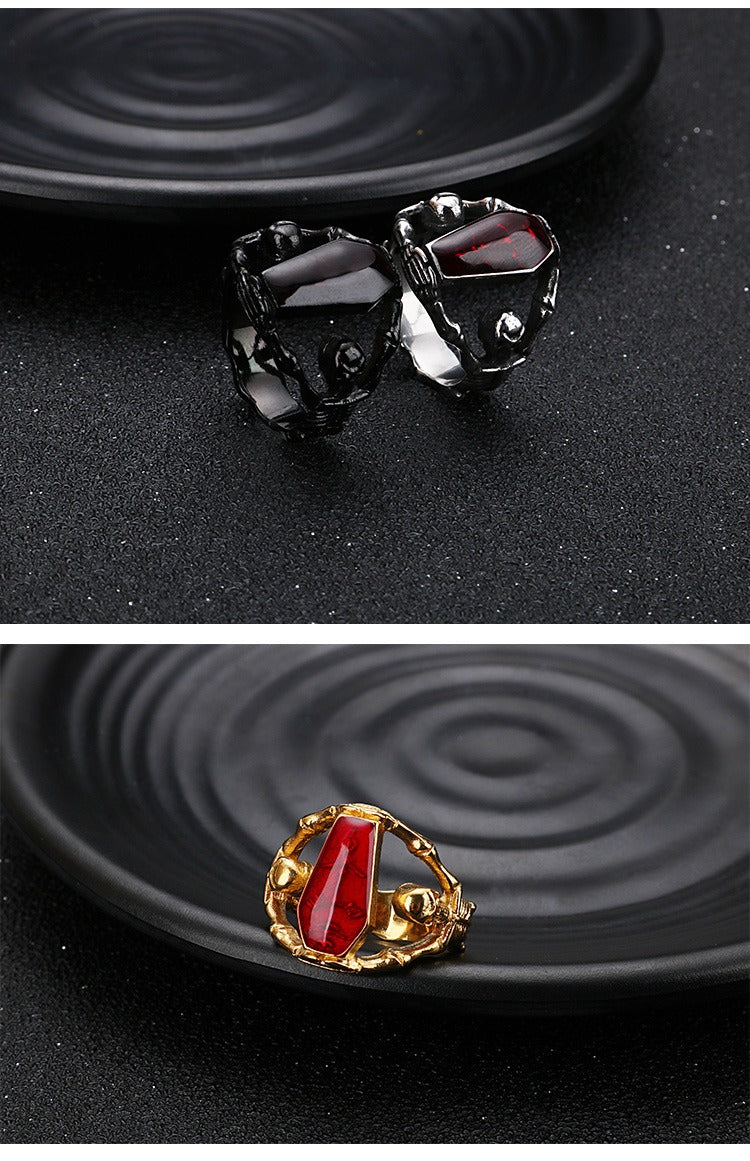 Anello a bara da vampiro gotico Kemstone - Gioiello punk in acciaio inossidabile con inserto in resina per uomo KR52409-K