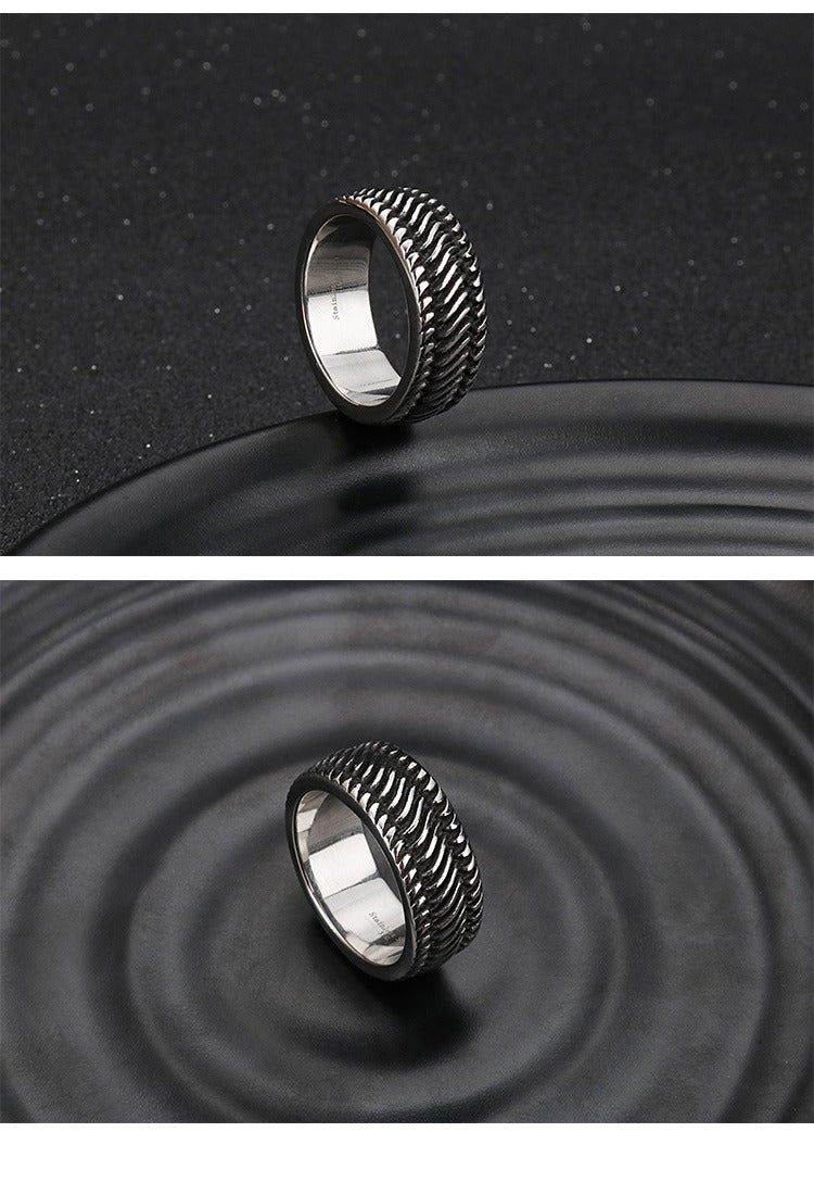 Kemstone Motorcycle Tread Ring – Dual-Tone Titanium Steel Biker Jewelry for Men KR53966-K