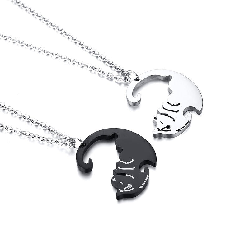 Kemstone Yin Yang Dog Pendant Necklace for Couples Stainless Steel Black White Matching Jewelry CN-109