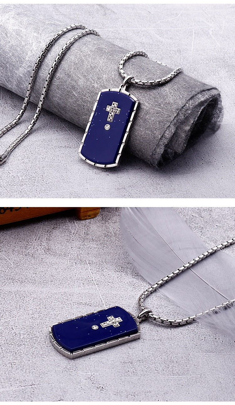 Kemstone Titanium Steel Military Cross Pendant – Rugged Necklace for Men with Engraved Gothic Detailing KN90099