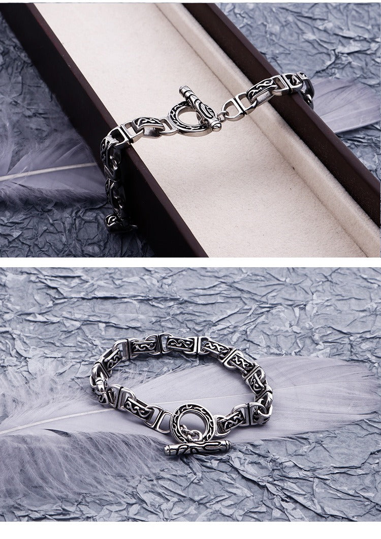 Kemstone Men’s Patterned Stainless Steel Chain Bracelet – Vintage Gothic Norse Punk KB120773-BD