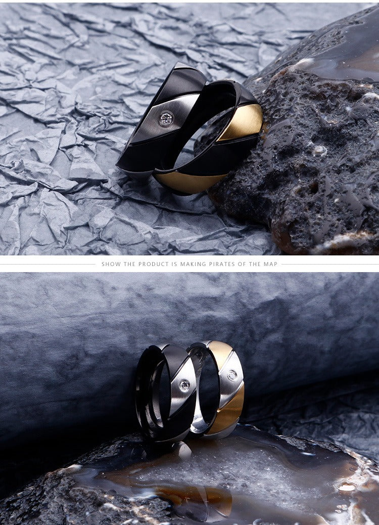 Kemstone Dual-Twist Titanium Ring | Modern Geometric Couple Bands for Everyday Elegance KR83029