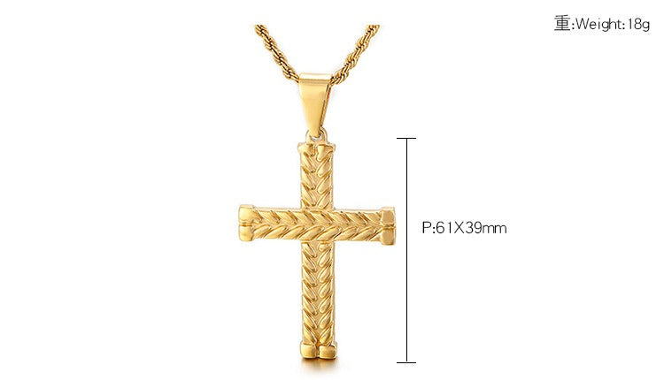 Kemstone Twisted Cross Pendant – Retro Titanium Steel Necklace for Men KP81525-K