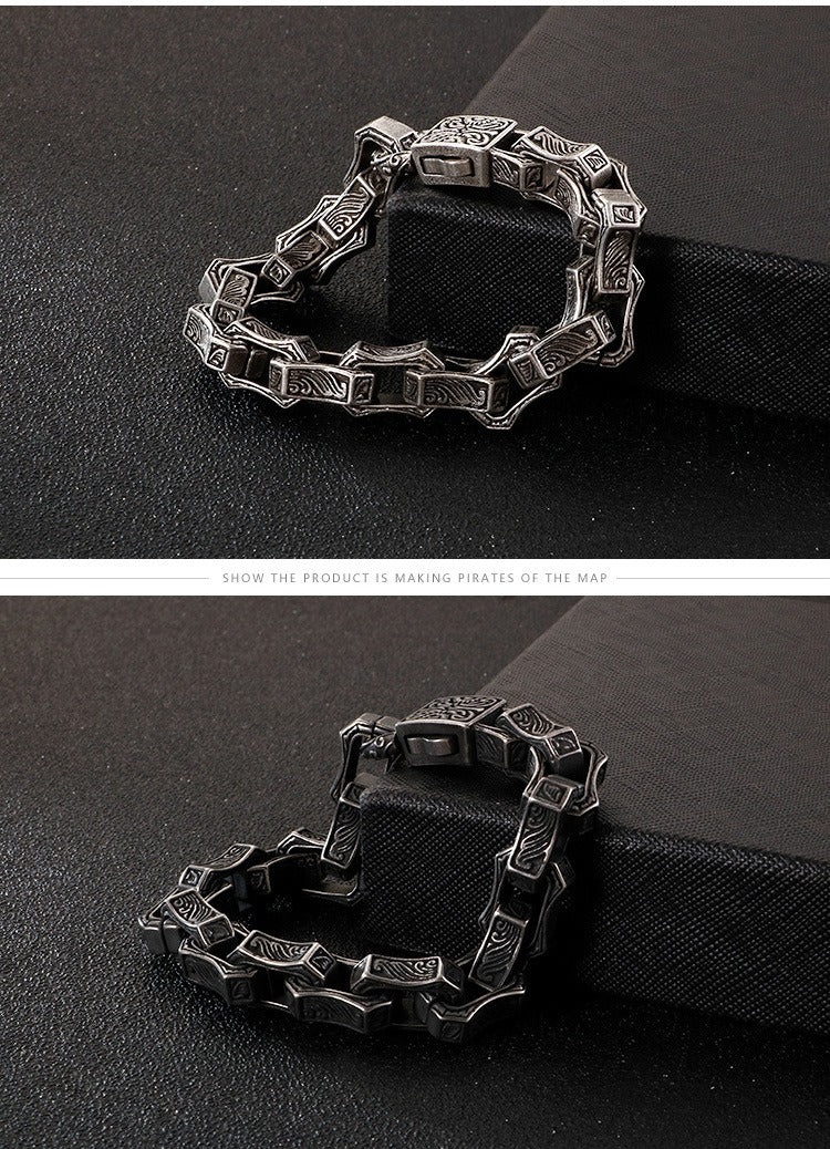 Men’s Vintage Punk Chain Bracelet – Heavy Stainless Steel Biker Link in Blackened or Antique Silver KB118451-BDJX