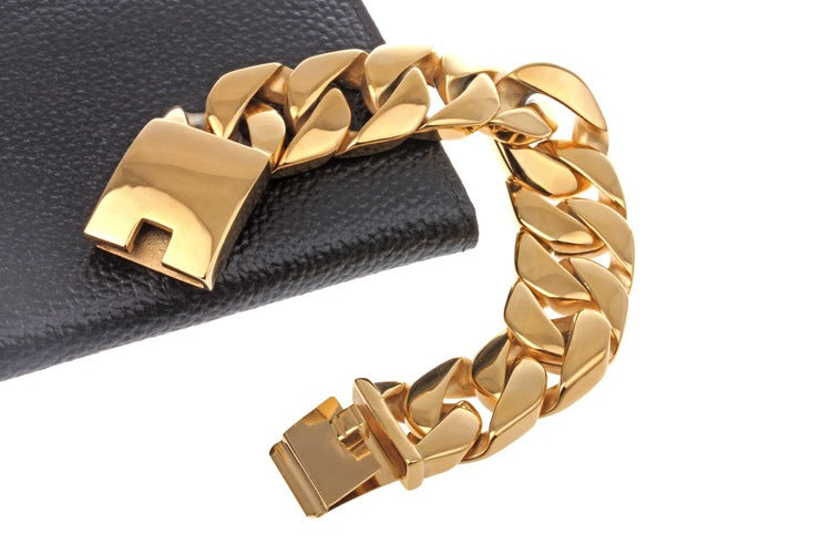 Kemstone Men’s 26mm Heavy Cuban Link Bracelet – Stainless Steel 18K Gold Plated | Hip-Hop Streetwear Jewelry KB27589-D