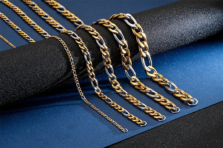 Kemstone NK Link Titanium Steel Chain – Matte & Polished Hip-Hop Necklace for Men KN93442-Z